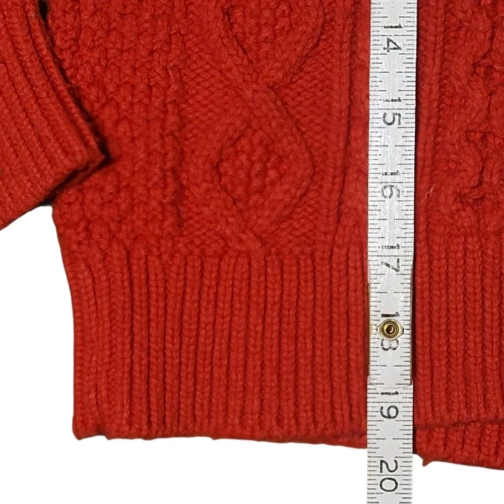Gap Cable Knit Sweater Boys L (10) Button-Up Henley Collar Fisherman Red‎